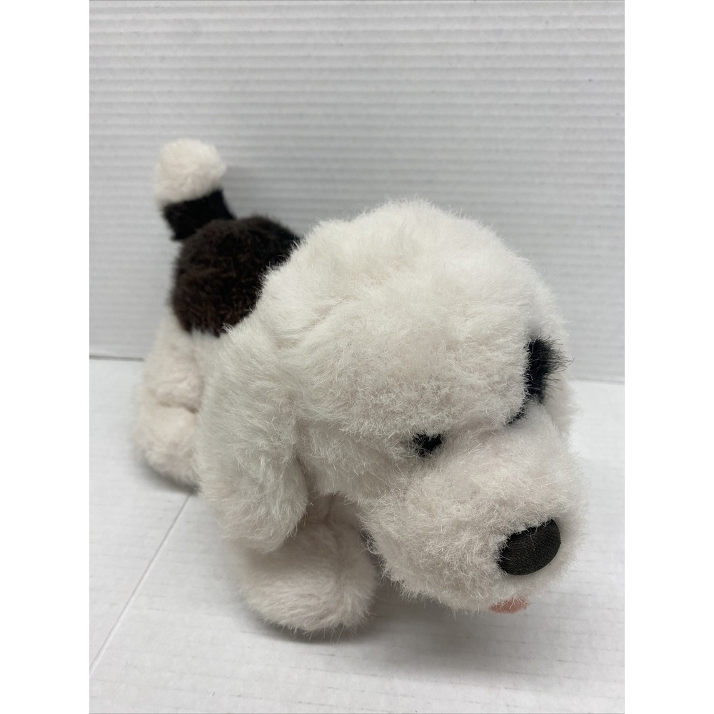 Vintage Applause Bravo Puppy Dog Plush White Black Toy Stuffed Animal Tongue out